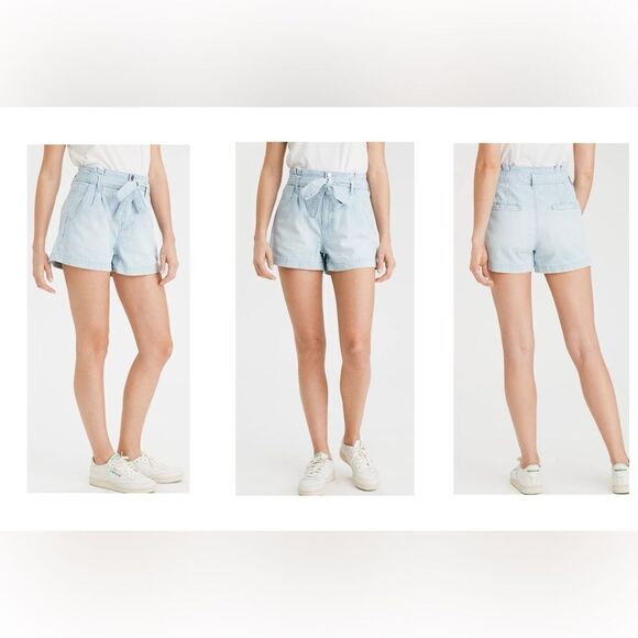American Eagle Light Blue Striped High Waist Denim Mom Shorts - Picture 1 of 10